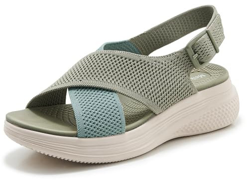 Meik Mangni Sandali Ortopedici Donna Arch Fit Scarpe Aperte Sandalo Leggera Sandali da Passeggio Piattaforma,Verde 37 EU