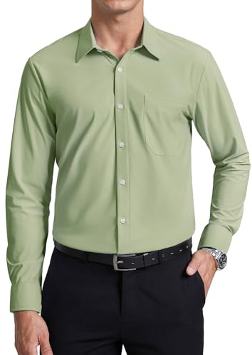 Enlision Chemise Homme Manches Longues Vert Sauge Extensible Chemise Infroissable sans Repassage pour Affaires Mariage Formel Coupe Classique avec Boutons S