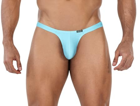 CUT4MEN Dessous Hellblauer Männer Thong String Brazilian Blickdicht elastisch Slip mit geformten Suspensorium