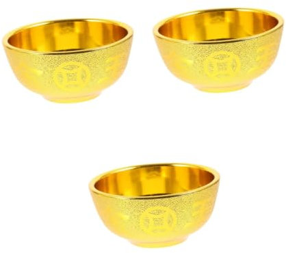 Mipcase 3 Pezzi ciotola vegetariana ciotola del tempio tazza con chiave ciotole scodella di plastica squisita buddista offrendo rifornimenti Golden