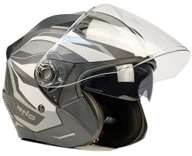 BNO Jet ONE Jethelm Helm Motorradhelm mit Langvisier+ Sonnenvisier Matt Schwarz-Weiß Größe (S-XL) (L (59-60cm))