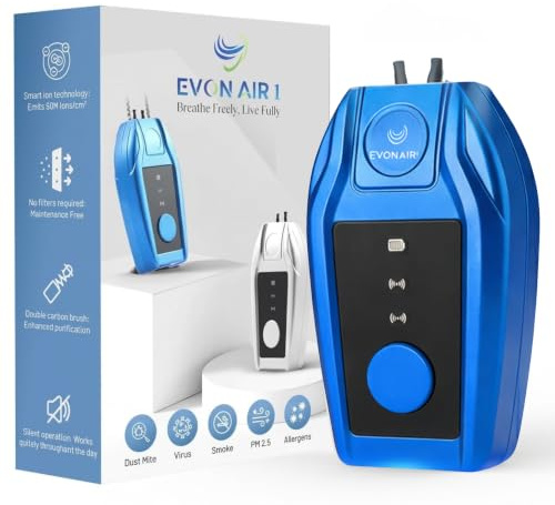 Evon Air 1 Portable Wearable Air Purifier | Personal Ionizer Necklace | 50 Million Negative Ions | USB Rechargeable | 120-Hour Battery | PM2.5 & Smog Cleaner