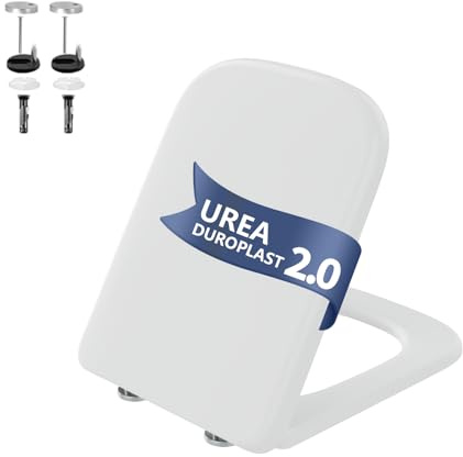 Toilettendeckel mit Absenkautomatik E-Form Weiß, Antibakterieller & UV-beständig WC Sitz Eckig, Abnehmbar klodeckel, Quick-Release zur einfachen Reinigung, Urea-Duroplast, Belastbarkeit von 150kg