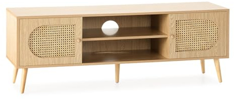 HOMN LIVING Mueble TV Luna 2 Puertas 2 Huecos Color Roble, 140 cm (Ancho) 40 cm (Profundo) 48 cm (Altura)