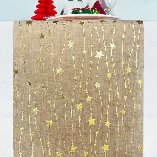 500 x 28cm Tischläufer Weihnachten Tischläufer Gold Sterne Tischdecke Silvester Tischdeko Weihnachtstischläufer für Weihnachts Festliche Party Tisch Dekoration