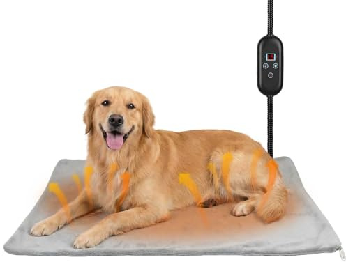 Glovios Tappetino Riscaldante per Gatti e Cani,Tappeto Riscaldante per Animali Domestici con 5 Timer& 6 Livelli Temperatura 30-55℃,Coperta Termica Gatto Cani Anti-Morso Impermeabile,Lavabile,40*70cm