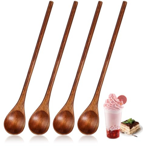 4 Pcs Wooden Spoons, 7.87 Inch Wooden Teaspoons for Honey, Natural Wood Coffee & Tea Spoons for Honey, Sugar, Yogurt, Easy to Clean & Hold for Kitchen, Bar, Restaurant