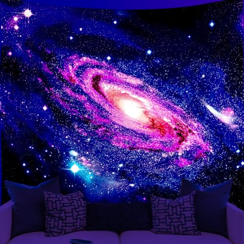 WEBEEDY UV Reaktives Space Galaxie Tapestry Blacklight Tapestry Wandbehang Milchstraße Nebel Blacklight Poster Universum Hintergrund Wanddekoration Für Raum Party Foto 150x130cm