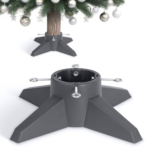 Christmas Village Premium Christmas Tree Stand for Real Trees – Heavy-Duty Holder with 1L Water Reservoir & Adjustable Screws – Fits 7ft Trees up to 70kg – Durable ABS & Steel Base (Grey)
