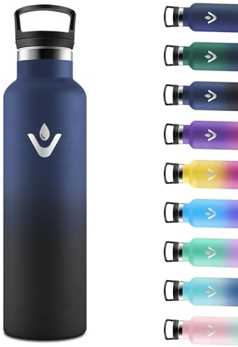 Motswedi Gourde Isotherme 1l, avec Paille, Bouteille Isotherme, Poignée de Transport, Thermos 1l, Anti-Fuite, Gourde Inox, Réutilisable, Thermos pour Sport, Voyage, Camping, Bleu Foncé & Noir
