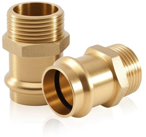 2 Stück Kupfer Übergangs Pressfitting, Kupfer Press Fitting 22mm x 1/2 AG | Pressfitting Muffe, Press fitting für Trinkwasser & Heizungsinstallation, Muffe Kupplung Für Rohr-Aussendurchmesser 22mm