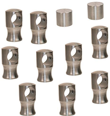 2 Endkappen und 9 Seilträger Edelstahl matt für 30mm Handlaufseil
