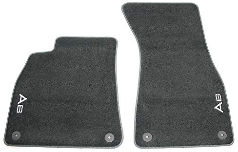 Audi 4K1061275MNO Premium Textilfußmatten 2X Stoffmatten Vorn Velours Fußmatten, Schwarz mit A6 Schriftzug in Weiß
