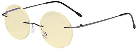 Eyekepper Computer Lesebrille,Blaulichtblocker,-runde randlose Lesebrille Damen und Herren Gelb getönt,METALLISCH BLAUGRAU+1.25