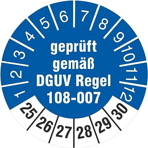 100 Prüfetiketten 30 mm Lagereinrichtungen geprüft DGUV Regel 108-007 2025-2030 Prüfaufkleber Prüfplaketten