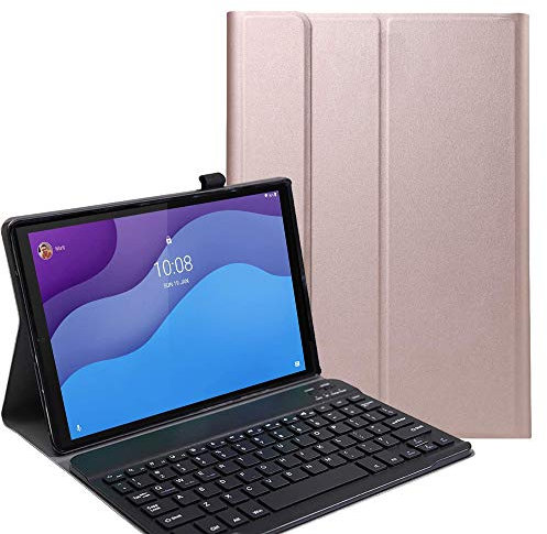 RLTech Funda Teclado Español Ñ para Lenovo Tab M10 FHD Plus, Español Slim Teclado Keyboard Case con Magnético Desmontable Inalámbrico para Lenovo Tab M10 FHD Plus TB-X606F 10.3 Pulgada, Oro Rosa