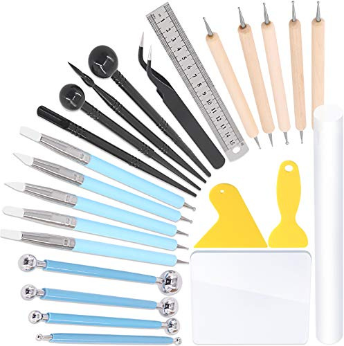 Hilitchi 24Pcs Clay Detail Sculpting Modeling Set Including Ball Stylus Dotting Tools Dual Purpose Silicone Sculpting Tools, for Beginners Professional and DIY Enthusiasts