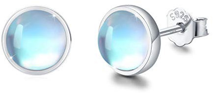 Mondstein Ohrringe 925 Sterling Silber Regenbogen Runde Mondstein Ohrstecker für Mädchen Hypoallergene Ohrringe Weihnachten Geschenke für Damen Kinder