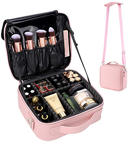 gzcz Schminktasche,Makeup Organizer,Kosmetik Tasche,2 Fächer,Alltag 10,2'' | Kosmetikkoffer mit Verstellbarem Riemen,Schminkkoffer Reise Damen,Beautycase Zwei-Wege-Reißverschluss