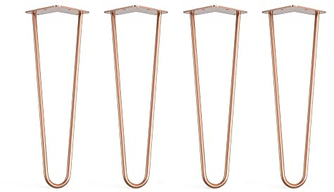 Lot de 4 pieds en épingle à cheveux avec pieds de protection de sol et vis - 40 cm (2 tiges) / 10 mm, cuivre or rose