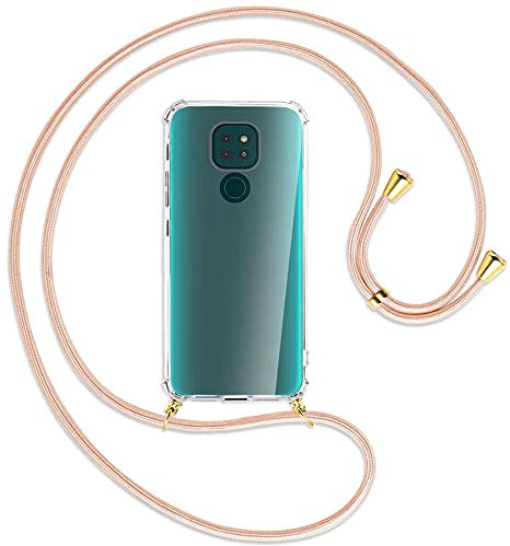 mtb more energy® Handykette kompatibel mit Motorola Moto G9 Play (6.5'') - Rose Peach/Gold - Smartphone Hülle zum Umhängen - Anti Shock Full TPU Case