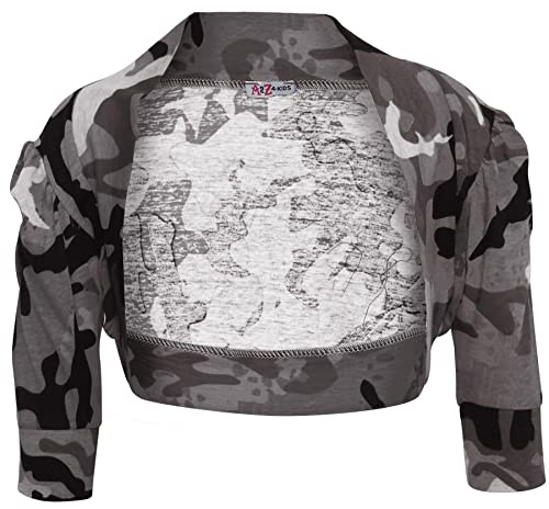 A2Z 4 Kids Kids Girls Ruched Sleeve Stylish Shrug Bolero Cropped Cardigans - Bolero Camo Charcoal 11-12