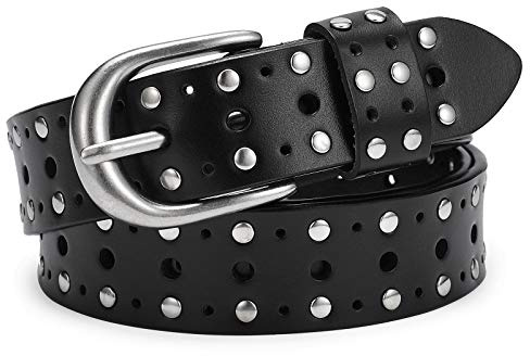 McFanBe Ceinture en Cuir pour femmes Pantalons de Jeans Habillés pour Femmes avec Boucle de Ceinture en Alliage pour Filles (M:105cm(Taille ajustée 85-94cm/34-37), D(largeur 2,8cm):noir)