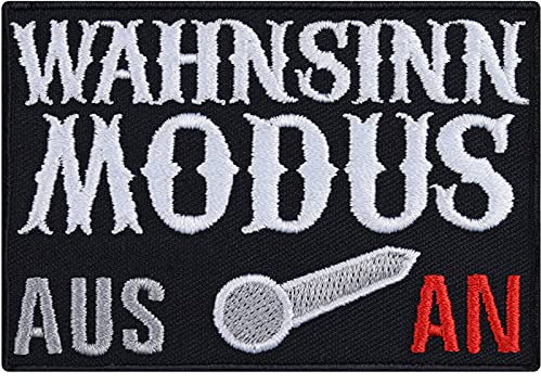 WAHNSINN MODUS AN! Crazy Aufnäher Aufbügler gestickt - Tactical Patch mit Stickerei Bügelbilder Heavy Metal Geschenk DIY Applikation zum aufbügeln - 80x55mm