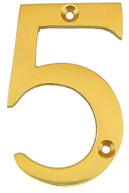 Nutfield Hardware 3 Inch / 75mm House Numbers Polished Brass Door Numbers Screw Fixed Mailbox Office Hotel House Door Number 5 with Mounting Screws for Walls, Doors, and Gates