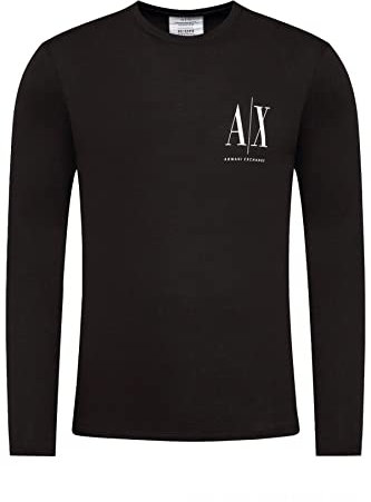 Armani Exchange Herren Long Sleeves, Front Print Logo T-Shirt, Schwarz, L