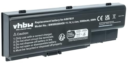 vhbw Akku kompatibel mit Acer Aspire 8920G-834G32Bn | 8920G-932G32Bn, 8920G-6A4G32Bn Notebook (5200 mAh, 11,1 V, Li-Ion)