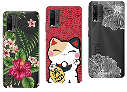 NOVAGO Compatible avec Xiaomi Redmi 9T et Xiaomi Poco M3- Pack de 3 Coques Transparentes Souple Solide avec Impression Motifs (Pack 1)