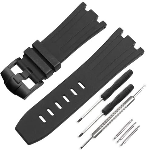 CWYTTZQ 28 mm Gummi-Uhrenarmband für AP-Uhren Herren 15703 15710, Outdoor-Sport-Armband, Zubehör, Uhrenarmband (schwarze Schnalle)