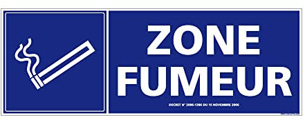 Panneau Information ZONE FUMEUR. Signalisation Information. Panneau horizontal. Autocollant, PVC ou Alu au choix - 350 x 125 mm - Aluminium 2 mm - Aluminium 2 mm -