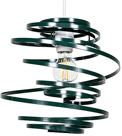 Happy Homewares Modern Designer Dark Forest Green Gloss Metal Double Ribbon Spiral Swirl Ceiling Light Pendant Shade | 23cm Diameter | 60w Maximum