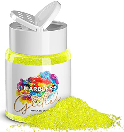 MARBLERS Holografischer Glitzer, Regenbogengelb, 42 g, fein, ungiftig, vegan, tierversuchsfrei, Gesicht, Körper, Lidschatten, Haare, Festival, Party-Make-up, Nagelkunst, Nagellack, Harz, Becher