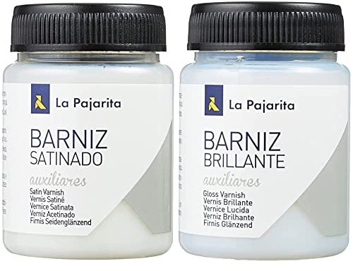 Bote de Barniz Acabado Satinado 75ML La Pajarita Efecto Satinado + Bote de Barniz 75 ml la Pajarita Efecto Brillo, Negro