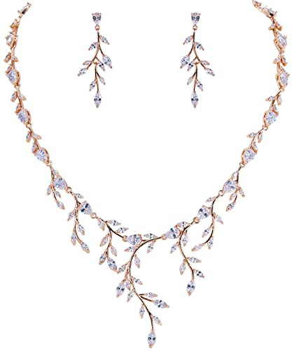 BiBeary Schmuck Set Braut Damen Blatt Blume Hochzeit Statement Halskette Ohrhänger Ohrringe Set Party