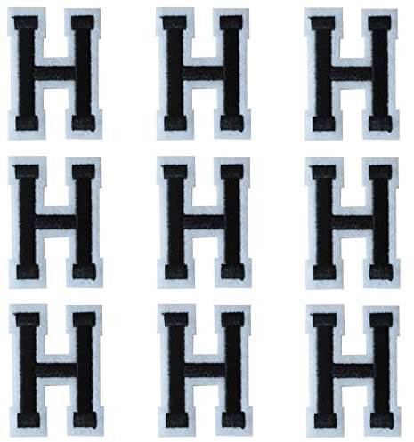 GYGYL Iron on Letters Patches, 9Pcs of 2 Inch Black Letter H Patches, Alphabet Embroidered Patch for Clothes, Dress, Hat, Socks, Jeans, DIY Accessories