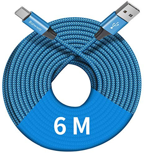 Baiwwa Extra Long USB C Cable, 6m USB A to Type C Fast Charging Charger Cord Compatible with Samsung Galaxy S A Note Tab and More USB C Smartphone, Tablet