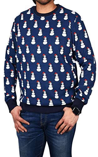 True Face Men's Jumpers ● Casual Plain ● Workwear ● Sweatshirts for Men UK, ● Crew Neck ● Pullover ● Fleece ● Sweater Top, Ideal for Sports & Leisure Blue - Snowman S