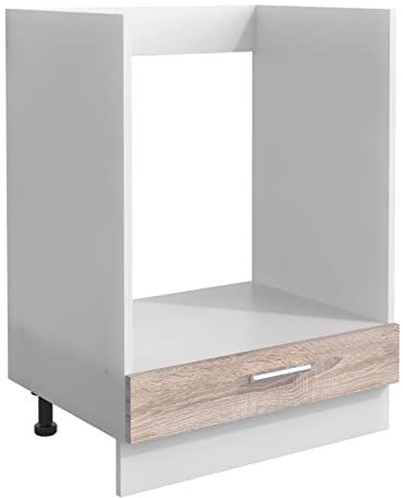 VCM Ofenschrank | Maße ca. H. 82 x B. 60 x. T. 46 cm | Herdumbauschrank | verstellbare Füße | Backofenschrank mit Zusatzfach Klappe - Esilo Weiß/Sonoma-Eiche