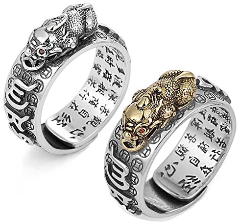 Feng Shui PiXiu Ring,Kucheed Verstellbare Mantra-Fingerringe für Männer und Frauen,Graviertes Sutra MANI Amulett Doppelter Schutz Reichtum Liebe Wohlstand,Buddha Band Schmuck Geschenk (2Stk-B)