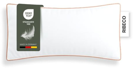 RIBECO GERMANY Federkissen Ella, Kopfkissen 40x80 cm weiß, Made in Germany | optimaler Stützkraft für den Kopf- und Nackenbereich, hergestellt aus Federn & Daunen