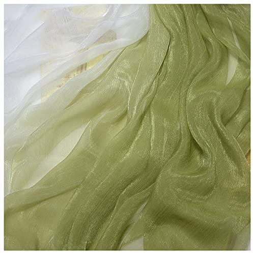 Chiffon stoff meterware Kam Seidenkrepp Farbverlauf Bedruckter Chiffonstoff 140cm Breit Meterware Für Rockbekleidung Handarbeit(Color:Matcha Gradient Weiß)