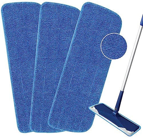 3 Pack Microfiber Mop Pads Replacement for Wet/Dry Mop Floor Cleaning Reusable Mop Pads Refills for Spray Floor Mops Compatible with Bona Floor Care System and Any Microfiber Flat Spray Mop