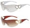 YAMEIZE Trendige Y2K Rundum-Herz-Sonnenbrille – für Damen und Herren, stilvolle randlose Wickelbrille, übergroße schwarze Brille, Radfahren, Fahren, Einkaufen, Outdoor, Transparent und Braun