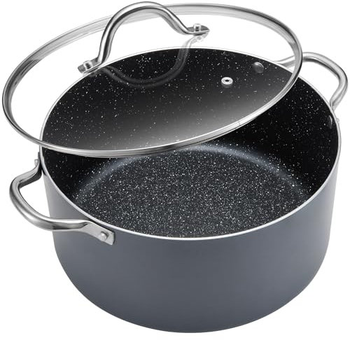 BEZIA Pentola con coperchio, pentola da 10 litri antiaderente grande, pentola per zuppa a induzione per cucina, compatibile con tutti i fornelli, grigio