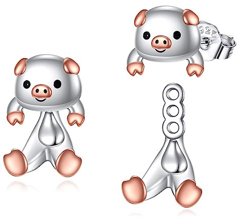 POPLYKE Schwein Stud Ohrringe für Damen 925 Sterling Silber Schwein Ohrringe für Mädchen Schwein Schmuck Schwein
