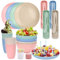 Set Stoviglie da Campeggio 78 Pz, Set di Stoviglie Plastica Rigida Lavabili per 4 Persone con Ciotole, Piatti, Tazze, Coltelli, Forchette, Cucchiai, Forchette da Frutta per Campeggio, Picnic, Barbecue